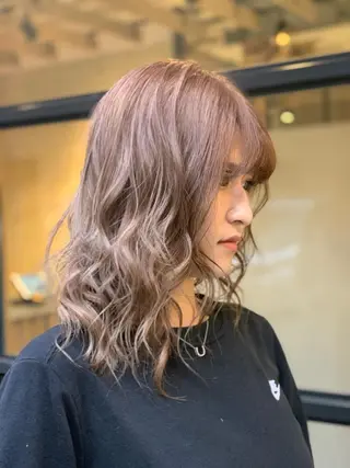 ミディアム カラー ヘアアレンジ 髪質改善×ハイトーン 中田啄也のヘアスタイル