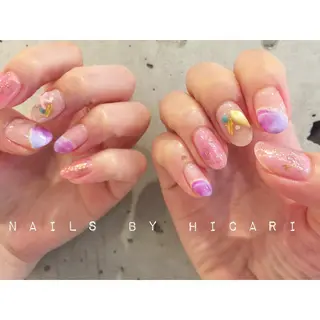 ショート カラー ネイル マツエク・マツパ illum hicariのネイルデザイン