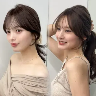 セミロング カラー ブリーチなしヘーゼル 🤎透明感カラー 唯のヘアスタイル