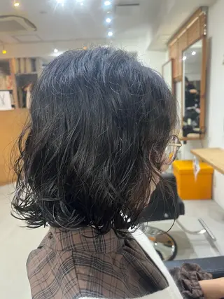 ミディアム パーマ ✨🎨ブリーチなし 透明感カラー✨美友のヘアスタイル