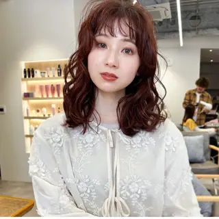 セミロング パーマ レイヤーカット/ くびれヘア佐藤大空のヘアスタイル