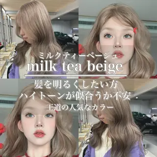 セミロング カラー ヘアアレンジ ベージュグレージュ 💕しゅーじ💕のヘアスタイル