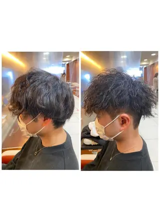 ショート パーマ メンズ 塩谷黎✨ブリーチ無W カラーメンズパーマ✨のヘアスタイル