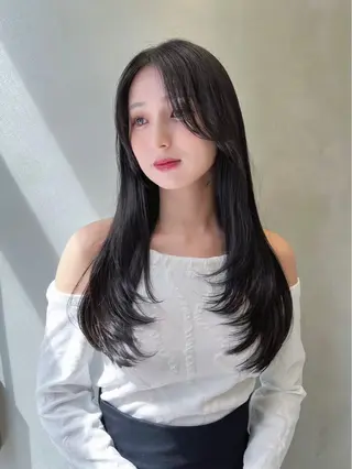 セミロング カラー 髪質改善/はるみ🌙 韓国レイヤーのヘアスタイル