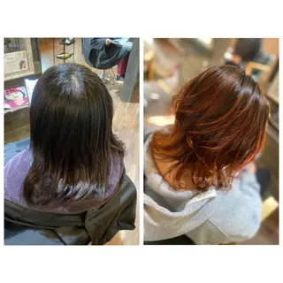 ミディアム カラー ハイライト/インナー /ブリーチ/レイヤーのヘアスタイル