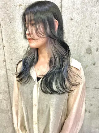 ロング カラー ヘアアレンジ 切りっぱなしボブ/ デザインカラー店長のヘアスタイル