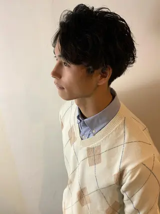 ミディアム パーマ メンズ HIROGINZAプレミアムバーバー赤坂店所属・田中 千恩のヘアスタイル