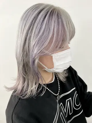 ミディアム カラー miyu✂︎Lien 上品なブリーチカラーのヘアスタイル