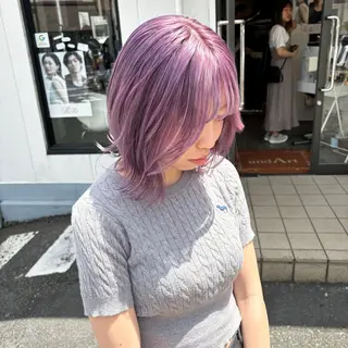 ミディアム 🎀ハイトーン/ 艶カラー/夕月🎀のヘアスタイル