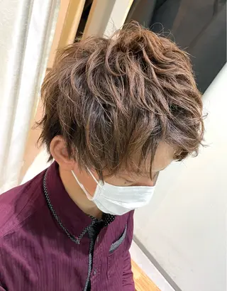 ミディアム パーマ メンズ 骨格整形カット/ ショート✂️堀夢哉のヘアスタイル