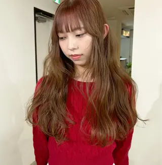 ロング カラー mizuki/ピンク ベージュ.レイヤーのヘアスタイル