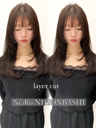 セミロング ワンカールで可愛い レイヤーカット/宮田のヘアスタイル