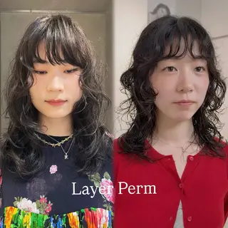 セミロング レイヤー/パーマ/ 艶カラー/💚千琴のヘアスタイル