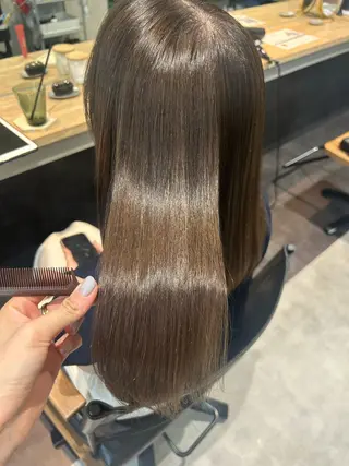 セミロング パーマ hub hair レイヤー/透明感のヘアスタイル