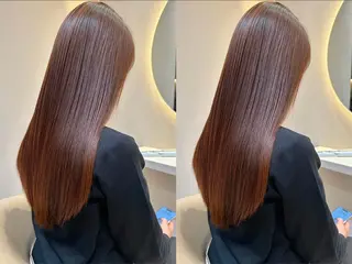 ロング ゆらんちょ/ブリーチ 無w/縮毛矯正/暖色のヘアスタイル