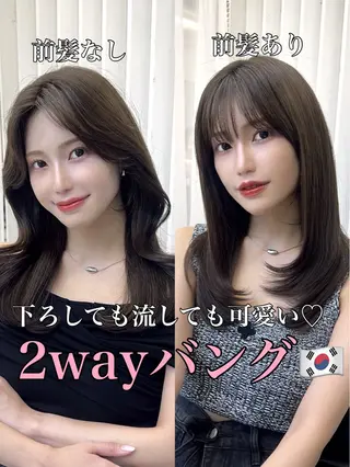 セミロング カラー 韓国ヘア♡ 顔まわりカットayaのヘアスタイル