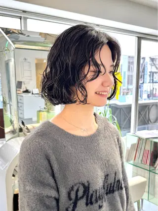 ショート パーマ ZENKO表参道店所属・デジタルパーマ 🌀ボブ　萩原　龍のヘアスタイル