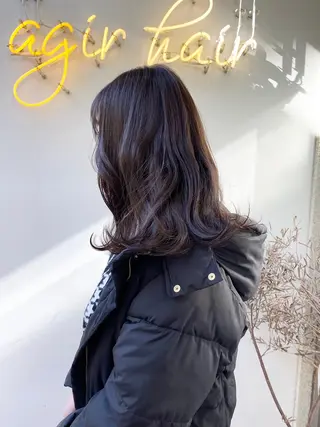 セミロング カラー オリーブ/アッシュ やわらか透明感カラーのヘアスタイル