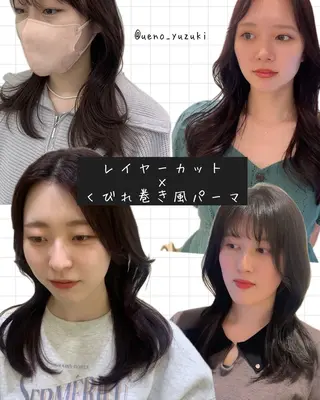 パーマ 韓国レイヤー🪽 耳ツボジュエリーのヘアスタイル