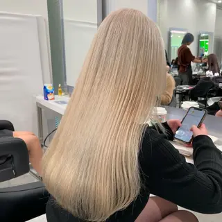 ロング カラー ブリーチなし透明感 ×縮毛矯正🤍ユウのヘアスタイル