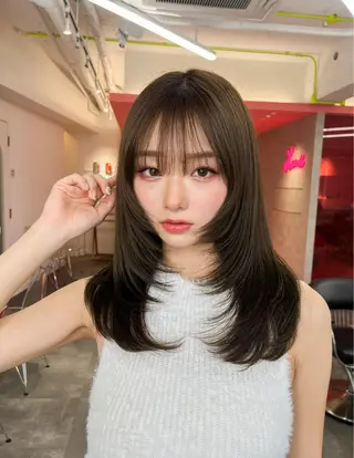 ミディアム カラー 山崎/ボブ縮毛矯正 レイヤー髪質改善のヘアスタイル