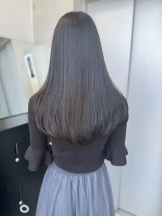 ロング カラー パーマ ヘアアレンジ 透明感/オリーブ/ グレージュ/YUKAのヘアスタイル