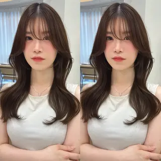 ミディアム オリーブカラー 長谷川のヘアスタイル