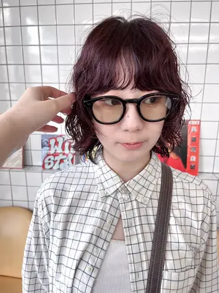 ミディアム カラー パーマ ボブパーマ/パーマ ウルフパーマのヘアスタイル