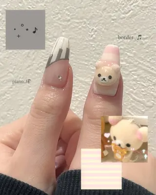 ネイル MINAMI໒꒱ Y2K、韓国ガーリーのネイルデザイン