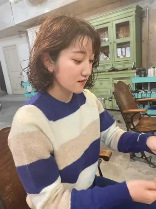 ミディアム パーマ ヘアアレンジ キッズ デザインパーマ ハイライトIkumiのヘアスタイル