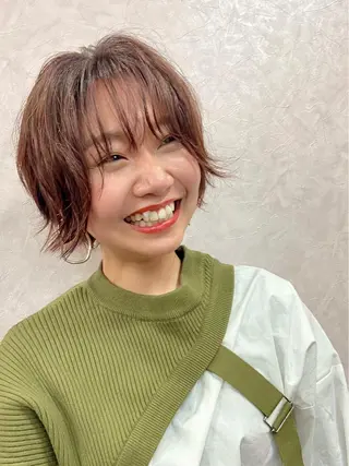 ショート カラー コテ巻き風パーマ★ はるさんのヘアスタイル