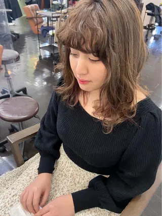 ミディアム カラー パーマ ヘアアレンジ メンズ キッズ ネイル マツエク・マツパ times salon名駅所属・久木原 ゆりのヘアスタイル