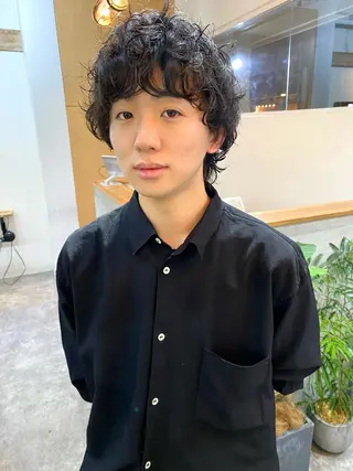 ミディアム パーマ メンズ 森貴裕/ベージュ/ パーマ/オリーブのヘアスタイル