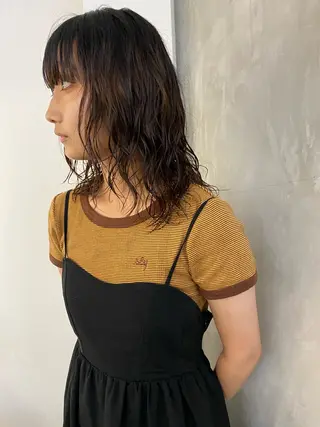 ミディアム パーマ 森貴裕/ベージュ/ パーマ/オリーブのヘアスタイル