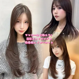 ロング ♥韓国レイヤー/透明 感カラー/目黒慎太郎のヘアスタイル