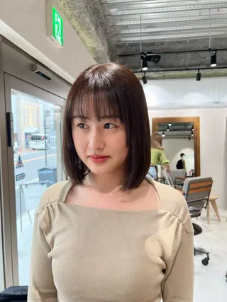 ミディアム 艶ボブ🤎ボブパーマ 透明感カラー\メンズのヘアスタイル