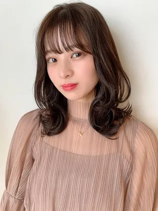 ミディアム カラー 透明感/オリーブ/ グレージュ/YUKAのヘアスタイル