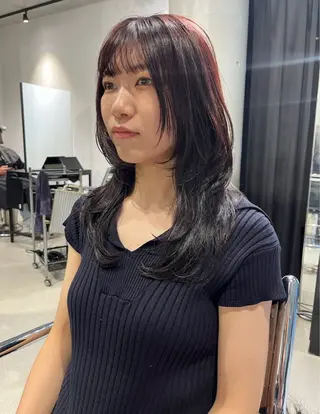 セミロング カラー パーマ ヘアアレンジ 透明感/オリーブ/ グレージュ/YUKAのヘアスタイル