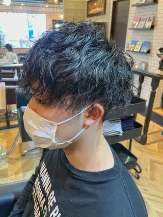 ミディアム パーマ メンズ エクステ指名No.1 【店長】橘田のヘアスタイル
