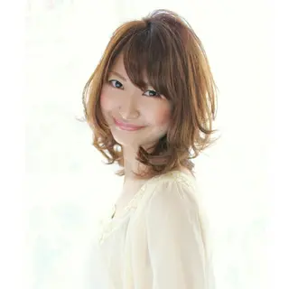 ミディアム カラー パーマ 細川 亮のヘアスタイル