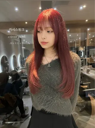 ロング カラー 韓国🇰🇷レイヤー 映える顔周り🩷のヘアスタイル