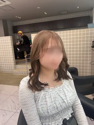 セミロング カラー パーマ ヘアアレンジ メンズ キッズ ブリーチなしカラー/ ブラウン/レイヤーのヘアスタイル