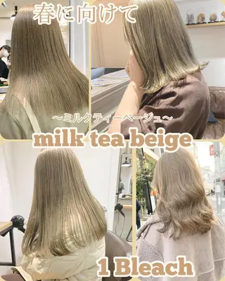 セミロング カラー ネイル マツエク・マツパ ハイトーンボブ 前田 表参道　グレージュのヘアスタイル