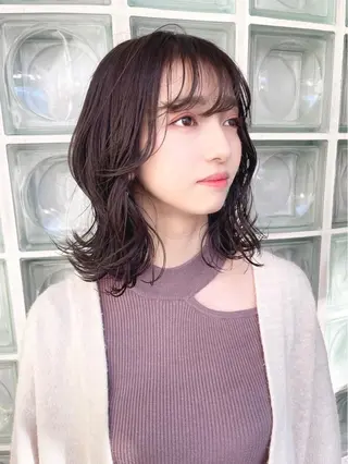 ミディアム カラー 前髪&顔周りカット/ 韓国レイヤー/シバタのヘアスタイル