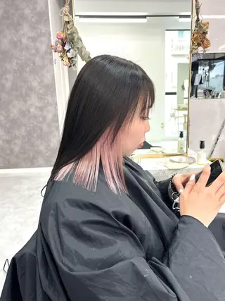ミディアム カラー パーマ ヘアアレンジ メンズ キッズ ネイル マツエク・マツパ アイブロウ ハイトーン/ピンク 💗モモ໒꒱のヘアスタイル