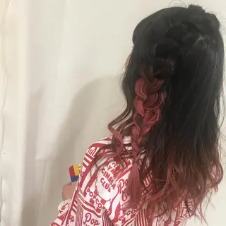 ミディアム カラー ヘアアレンジ マツエク・マツパ きむえり/髪質改善 /セット/カラーのヘアスタイル