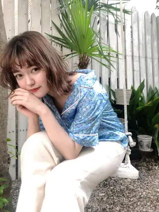 ミディアム カラー 店長/mao/ 前髪/顔周りカットのヘアスタイル