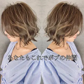 ミディアム カラー ボブ、縮毛矯正👑 心斎橋/高城涼也のヘアスタイル