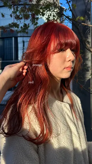 セミロング カラー じゅわっと暖色カラー 🍊Moemiのヘアスタイル