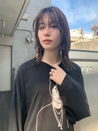 セミロング パーマ ブリーチなし透明感 艶🌟YOSHIKIのヘアスタイル